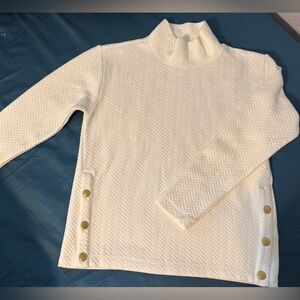 J. Crew Cream Quilted Turtleneck Sweater with Gold Buttons XXS